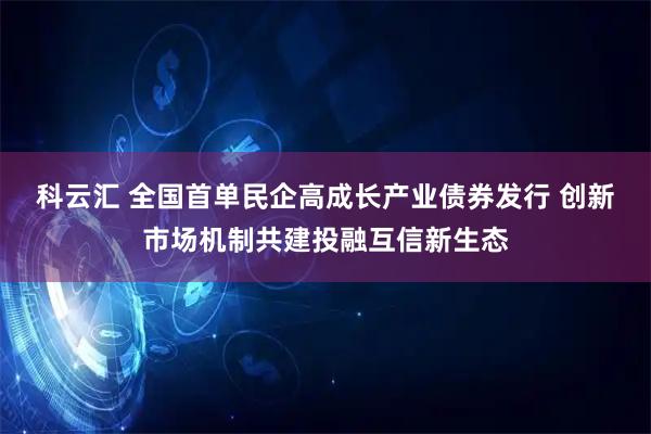 科云汇 全国首单民企高成长产业债券发行 创新市场机制共建投融互信新生态