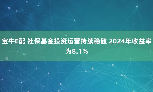 宝牛E配 社保基金投资运营持续稳健 2024年收益率为8.1%